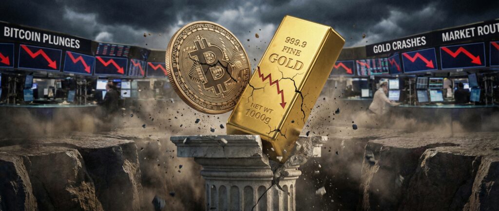 Биткоин обвалился вслед за золотом