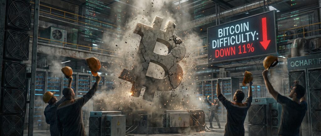 Сложность майнинга биткоина упала на 11 процентов