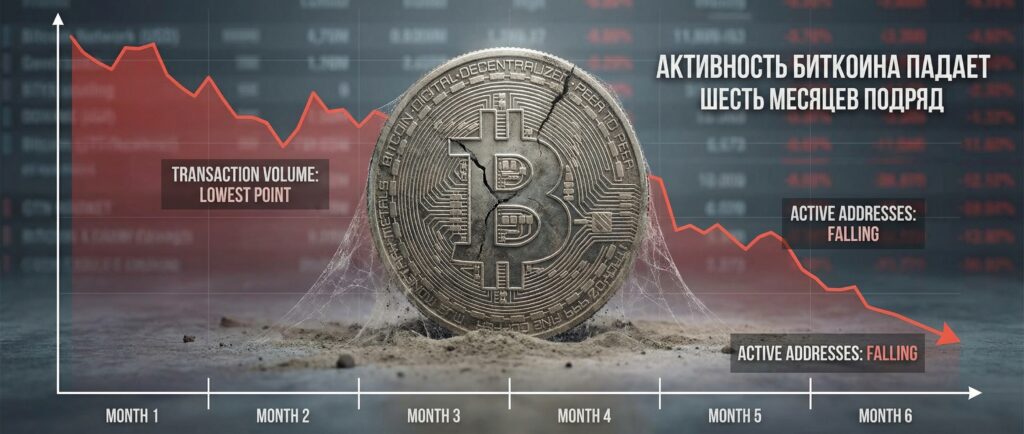 Активность биткоина падает шесть месяцев подряд