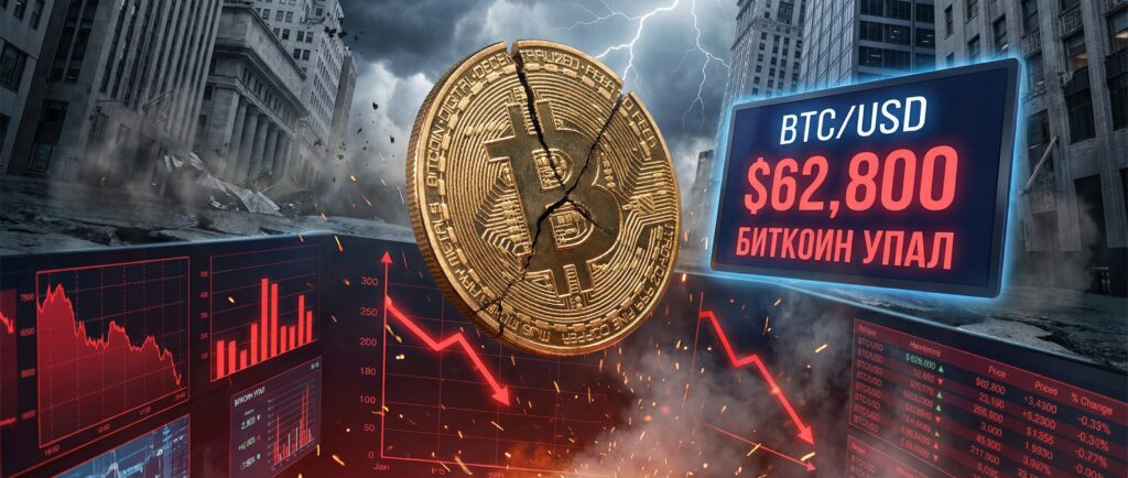 Биткоин упал до 62 800 долларов