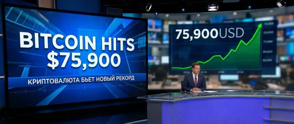 Биткоин достиг 75 900 долларов
