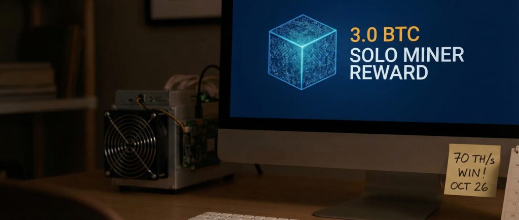 Соло-майнер с 70 TH/s выиграл 3 BTC