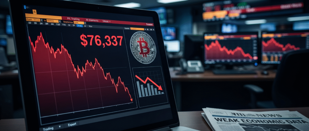 Биткоин упал к $76 337 на фоне слабых данных