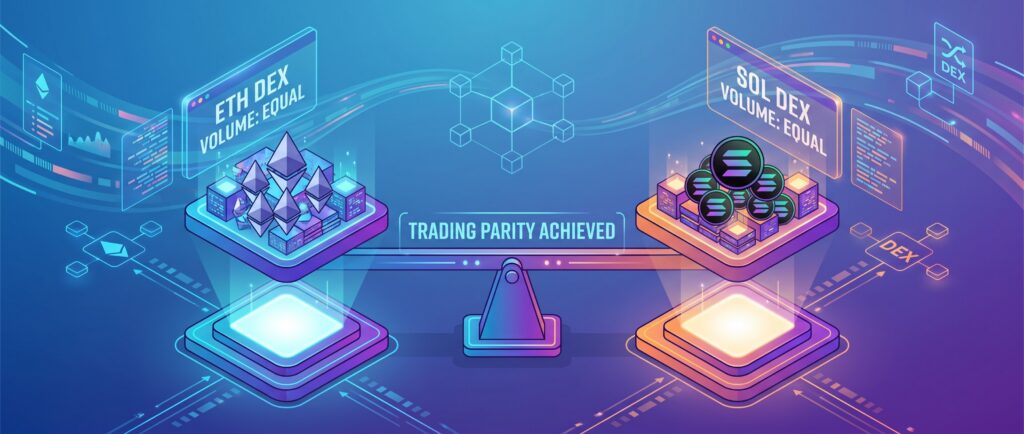 Объемы торгов Solana и Ethereum сравнялись на DEX
