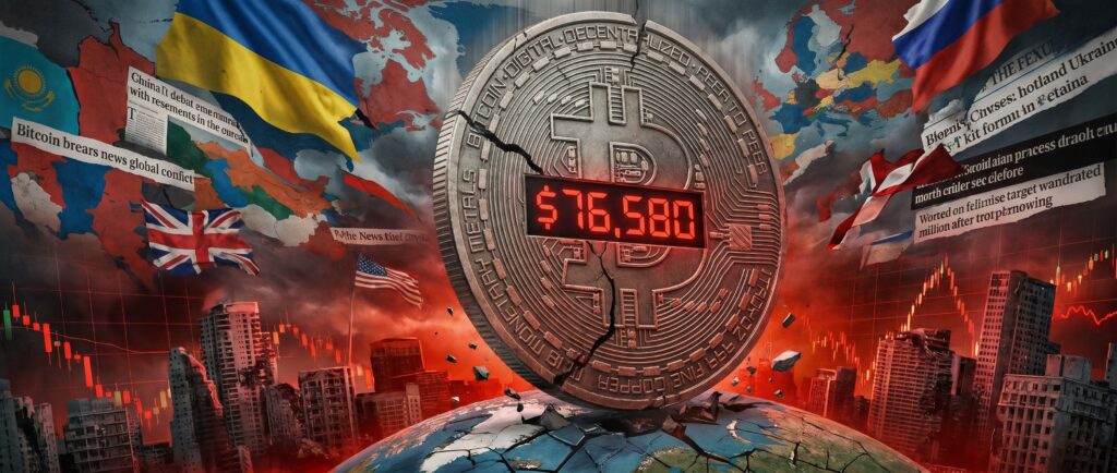 Биткоин упал до $76 580 на фоне геополитики