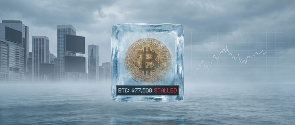 Биткоин застрял у $77 500 на фоне затишья