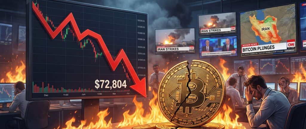 Биткоин рухнул до $72 804 на фоне ударов по Ирану