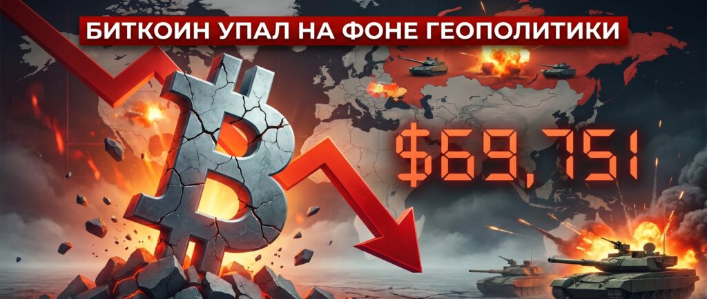 Биткоин упал до $69 751 на фоне геополитики