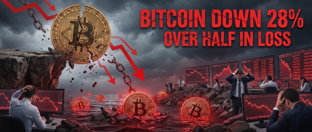 Биткоин упал на 28%: более половины монет в убытке