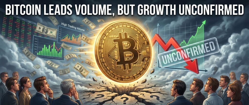 Биткоин лидирует по обороту, но рост не подтверждён