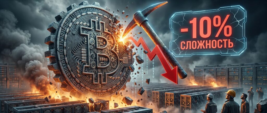 Сложность майнинга биткоина упала на 10%