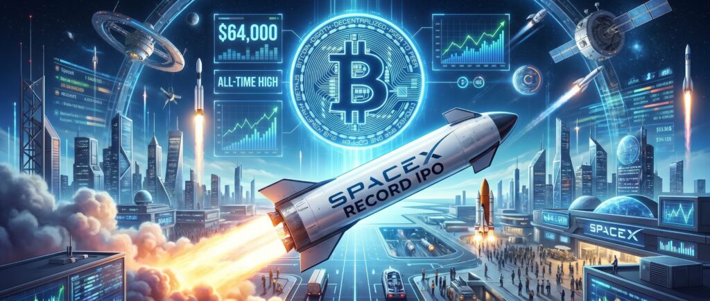 Биткоин выше $64 000 и рекордное IPO SpaceX