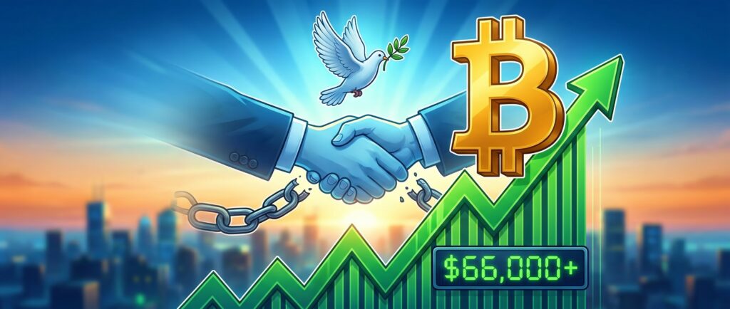 Биткоин закрепился выше $66 000 на новостях о перемирии