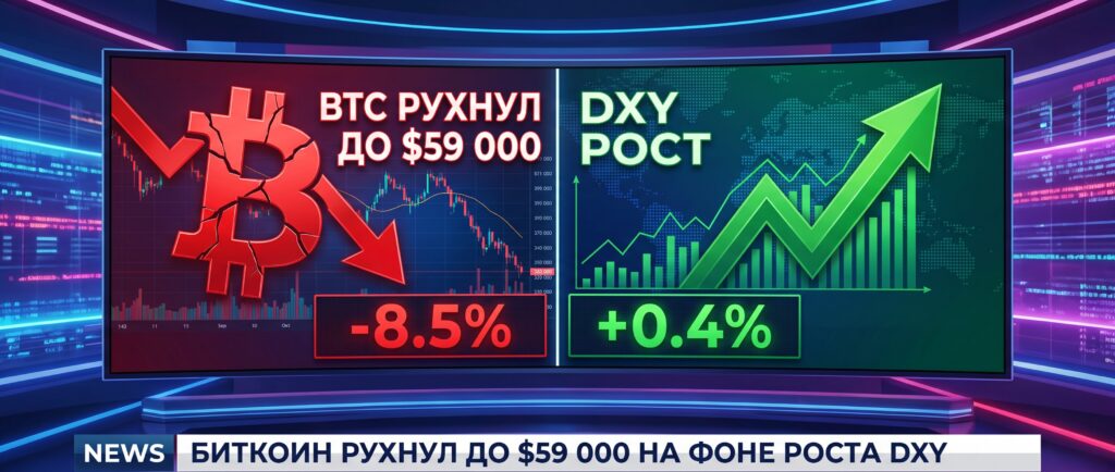 Биткоин рухнул до $59 000 на фоне роста DXY