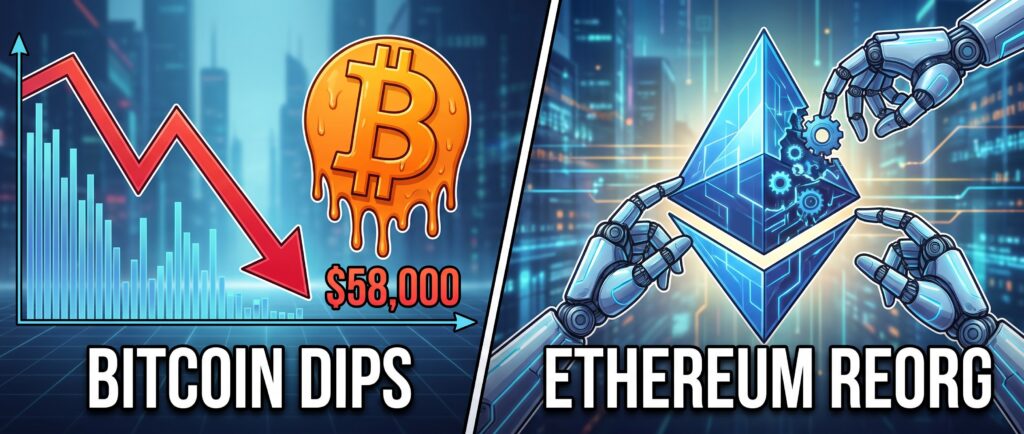 Биткоин упал до $58 000, Ethereum реорганизуют