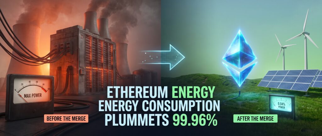 Энергопотребление Ethereum упало на 99,96% после The Merge