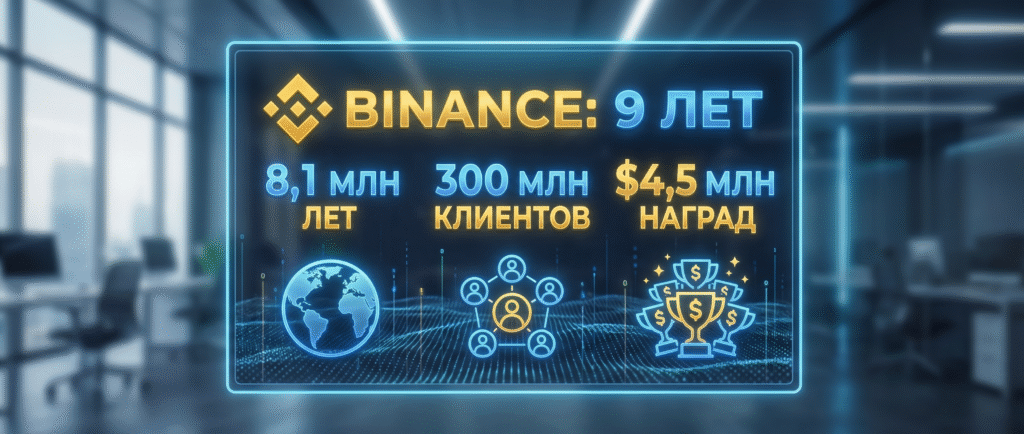 Binance: 9 лет, 300 млн клиентов и $4,5 млн наград