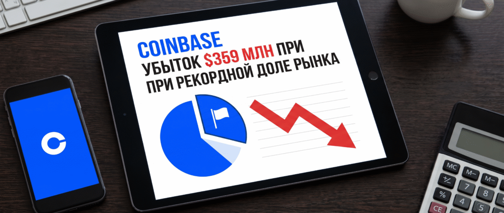 Coinbase убыток $359 млн при рекордной доле рынка
